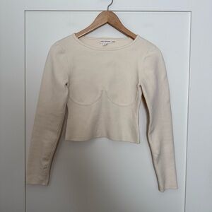 Good American The Cupped Top Sweater Womens Sz 3/4 Ivory Long Sleeve Stretch